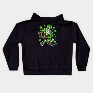 St Patricks Day Leprechaun Showing Hockey Skills Kids Hoodie